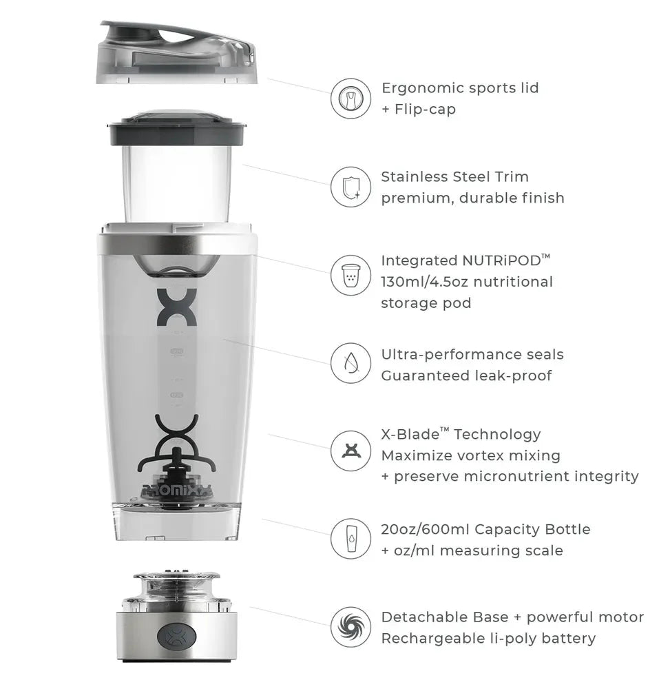 Promixx PRO Electric Shaker Bottle Stainless Steel 600ml - VITERNA - PMPSE600SS